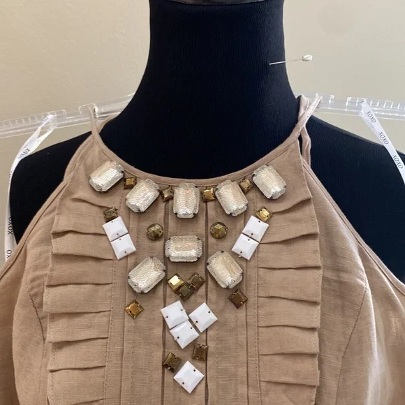 XOXO khaki Romper with jewel accents. Like new. Size M - Picture 4 of 6